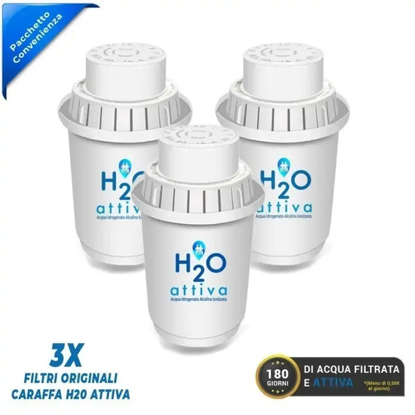 3X Filtri Originali a 7 Fasi per Caraffa H20 Attiva | Pacchetto Convenienza 180 giorni di Acqua Filtrata e Attiva